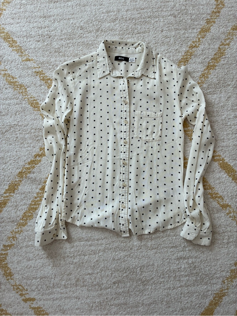 BDG Black and White Polka Dot Button Down Blouse